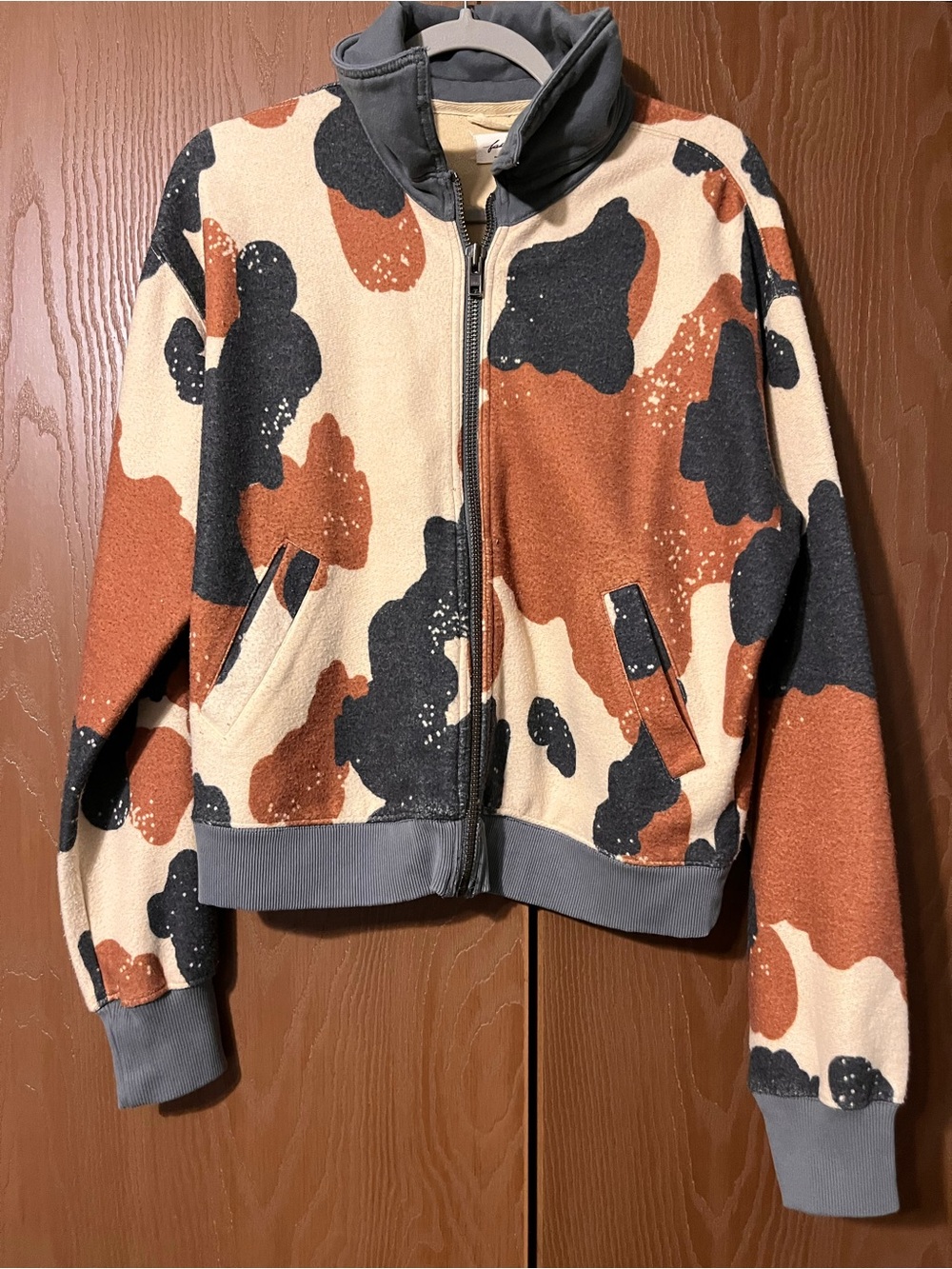 Free People Colorblock Fleece Jacket in Cream, Charcoal & Rust - Picture 1 of 5